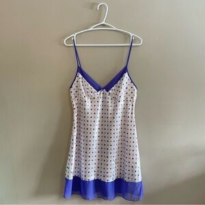 Vintage 90s La Senza White Polka Dot Lace Trim Slip – Size Medium GUC